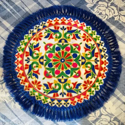 Round Pooja Thali Rumal, Wedding Beautiful Hand Work Thali Rumal (18.5 Inch)