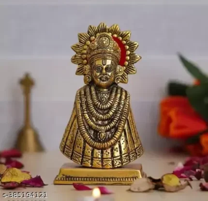 Hare ka Sahara Baba Khatu Shyam ji Idol Statue Showpiece for Home and Pooja Decoration | Khatu Shyam Murti for Home and Car Dashboard Handmade Metal Lord Khatu Shyam Ji Murti Statue for Pooja Teen Baan Dhari Baba