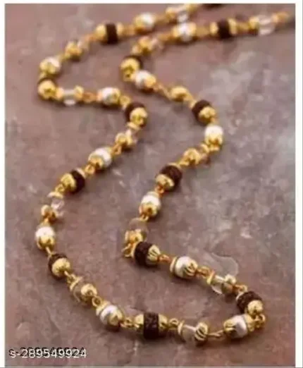 Rudraksha Crystal Pearl Combination Mala With Golden Cap