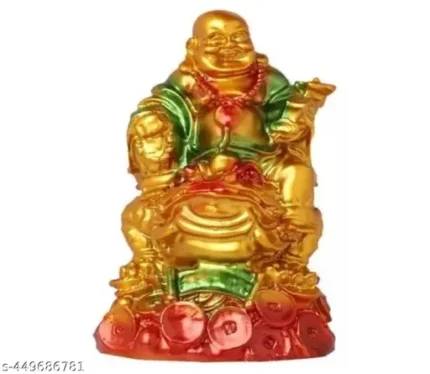 Laughing Buddha Sitting on Money Frog statue For Wealth,Goodluck & Happiness Decorative Showpiece - 12 cm