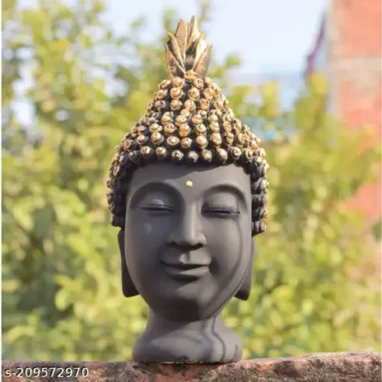 Resin Buddha Head/Face Statue-Decorative Gautam Buddha SIddharth Idol, Showpiece ,Murti for Home Living Room Table Diwali Decoration Gifts (Black & Golden, 36 cm X 15 cm)