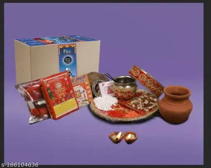 Karwa Chauth Puja Samagri Kit with Thali Set/Chauth MATA Pooja Kit/KarwaChauth Pooja Samagri with NavShringaar Saman (24+ Items)