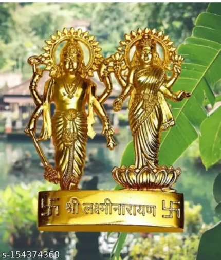 Laxmi Narayana JI delightful Statue/Idol/ Decorative Showpiece - 11 cm (Brass, Gold)