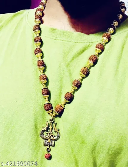 Pack Of 1 Krishna MArtOm TRishul Rudraksha Mala With Panchmukhi Original Rudraksha Gold plated Mala