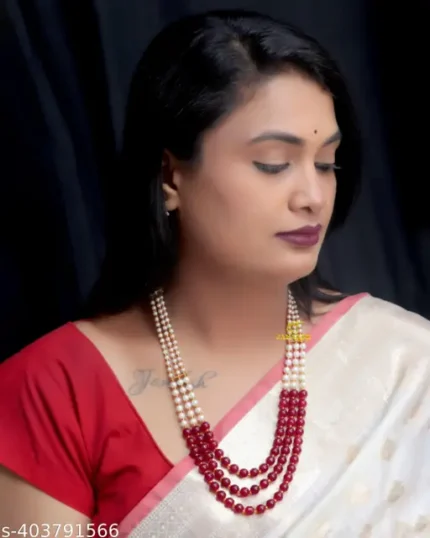 Janaksh triple layerd glass beaded mala cum necklace