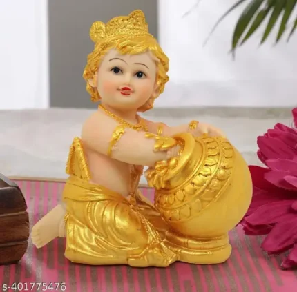 Krishna Idol Statue Figurine Showpiece Decorative Items for Home Decoration Pooja Room Living Room Bedroom Office Gifting (Gold)