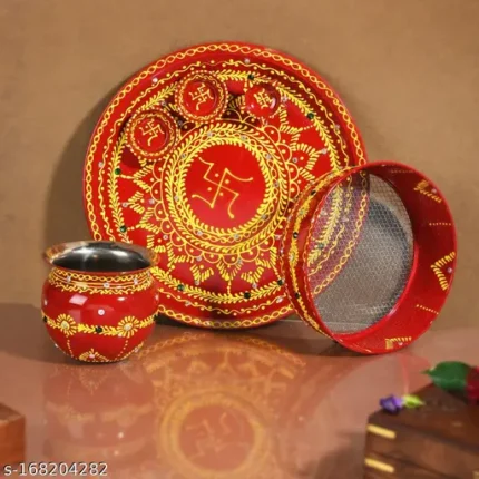 Decorative Fancy Karwa Chauth Puja Thali One Set