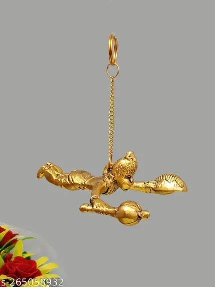 Hanumaan ji car/key hanging/Bajrangbali. Metal Statue car dashboard Decorative Showpiece - 15 cm (Metal, Gold)