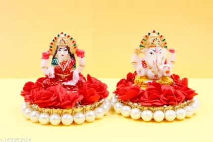 Lord Laxmi-Ganesh ji Murti on Floral Design Stage for Diwali Pooja Home and Temple