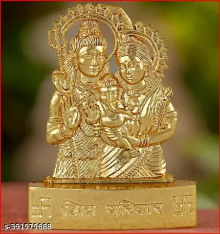 Shiva Parvati Ganesh Idol | Shiv Parivar Murti | Sacred Metal Statue for Worship and Devotion Figurine | Home Décor Mandir Temple Gift Showpiece | Car Dashboard Idols