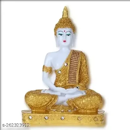 GOLDILUXE Blessing Gautam Buddha Idol Statue for Home / living room / study room / Gifting items Decorative Showpiece ( Golden , white