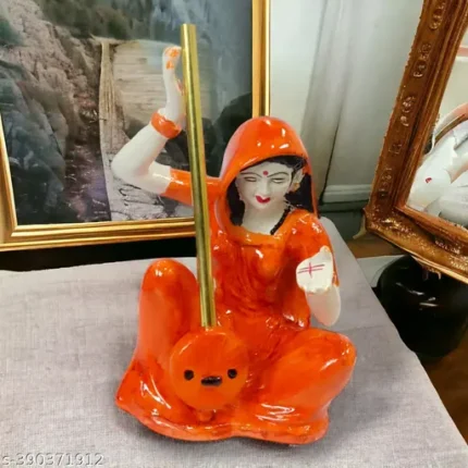 Handicrafts Polystone Marble Look Meera Bai Statue Washable White Showpiece for Home Decor and Pooja Room (6 Inch)