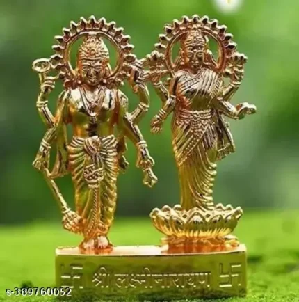 Shree Hari Lakshmi ji and Vishnu Ji/shri laxminarayan Brass Idol Decorative Showpiece - 10 cm (Metal, Gold)