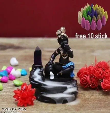 Krishna Incense Holder Decorative Showpiece with 10 Scented Cone Incenses (Krishna) - 12 cm Krishna showpiece Krishna, showpiece, deity, Hindu, sculpture, figurine, idol, decoration, religious, divine, artwork, ornament, collectible, auspicious, home decor.