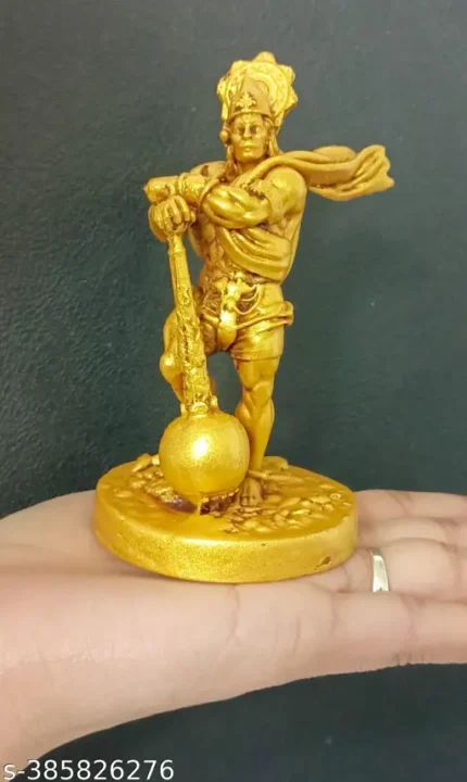 Haridwar Divine Resin Lord Bahubali Hanuman Idol Statue Bajrang Bali Murti Showpiece for Home Decor, Pooja & Gift, Length 6.5 CM, Gold Antique ( Golden Color )