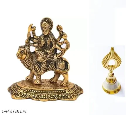 Navratri durga idol Durga Maa Hindu Goddess Religious Metal Statue Idol Sculpture Sherawali MATA Durga Maa Murti Statue for Pooja Idols & Figurines Tempal Bell Ghanti, Pooja Bell for Home Temple, Durga murti ke sath Ghanti