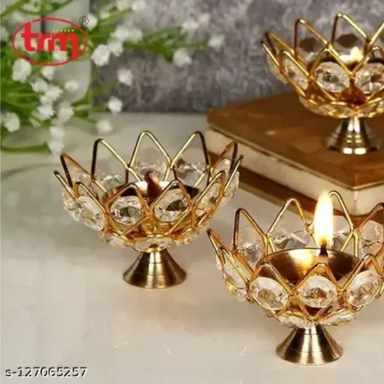 diamond crystal diya Brass Table Diya